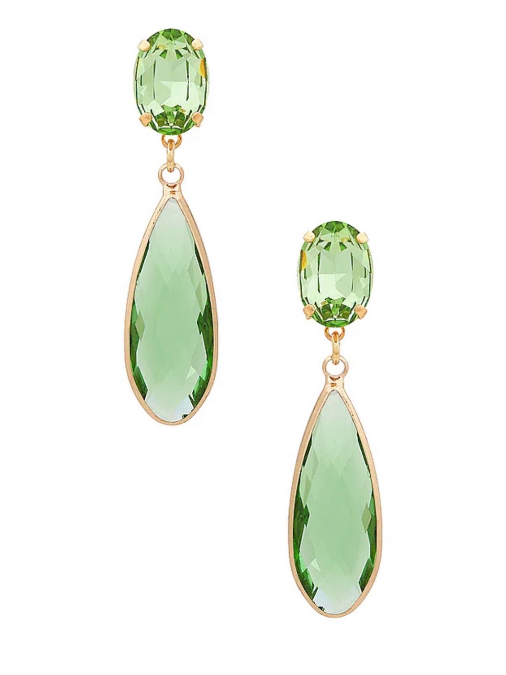 Gold-Trim Light Green Teardrop Crystal Earrings